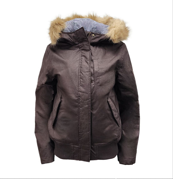 HoodLamb Women's Dark Brown Short Furry Hooded Hemp Vegan Jacket NWT