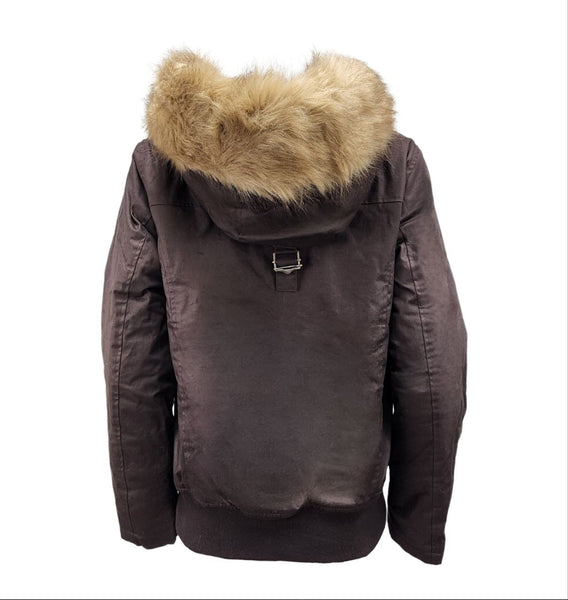 HoodLamb Women's Dark Brown Short Furry Hooded Hemp Vegan Jacket NWT
