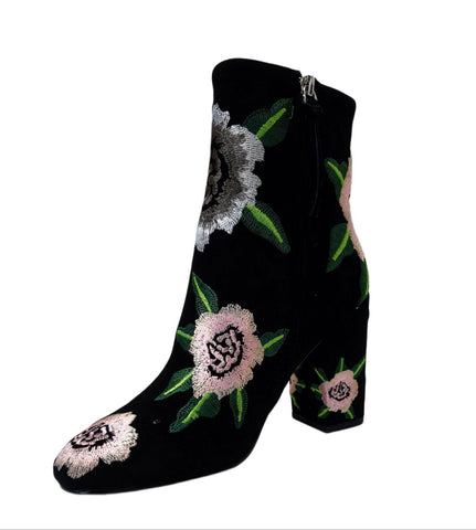 REBECCA MINKOFF Women's Black Floral Bryce Embroi Booties #M9291008 NWB