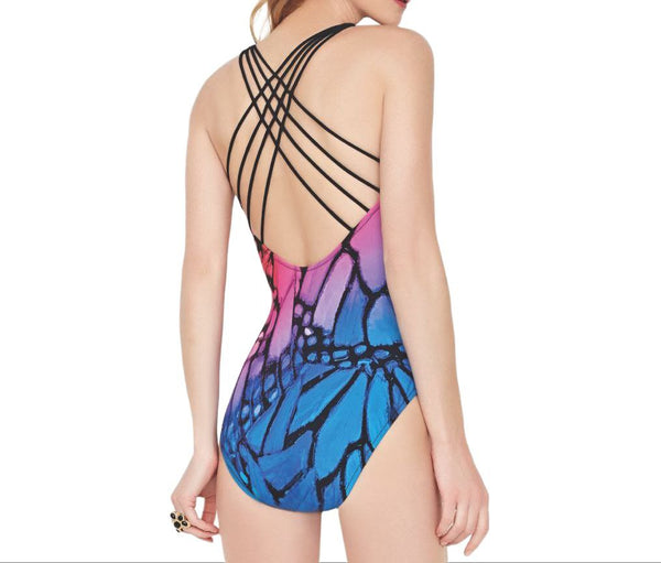 GOTTEX Women's Pink Butterfly Cross Back One Piece Swimsuit #17MO-136 6 NWT