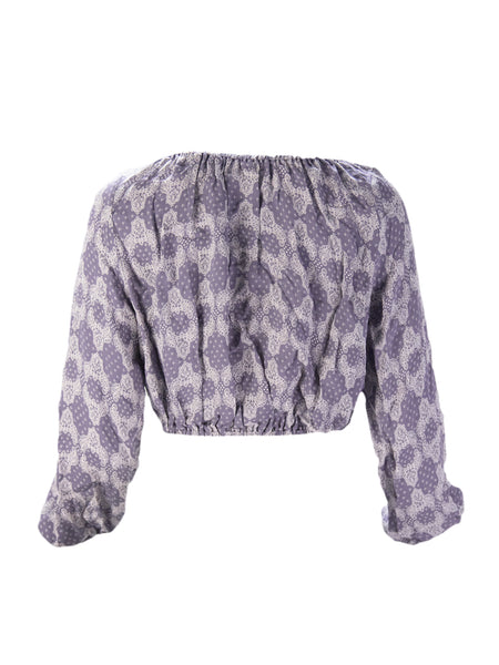 LOVESHACKFANCY Women's Bandana Silk Button Down Popover Top $215 NEW