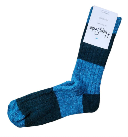 HAPPY SOCKS Women's Blue Wool Blend Blocked Ribb Sock Size 5.5-9.5 NWT