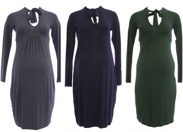 OLIAN Maternity Women's Tie Neck Empire Waist Dress $130 NWT