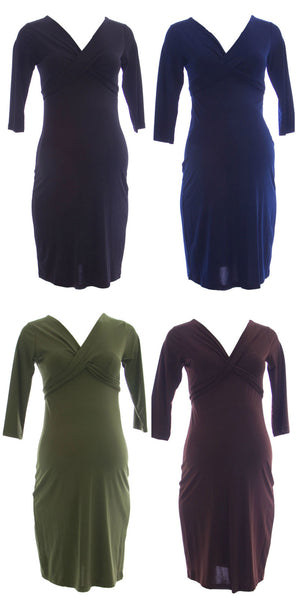 OLIAN Maternity Women's Criss Cross Tie 3/4 Sleeve Dress $139 NWT