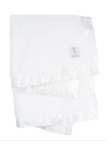 LITTLE GIRAFFE Baby's White Soft Fuzzy Chenille Satin Gift Blanket 29"x35" NWT