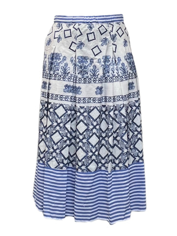 Marina Rinaldi Women's Blue Campania Cotton A Line Midi Skirt NWT