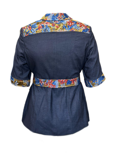 Marina Rinaldi Women's Navy Canto Button Down Short Sleeve Shirt NWT