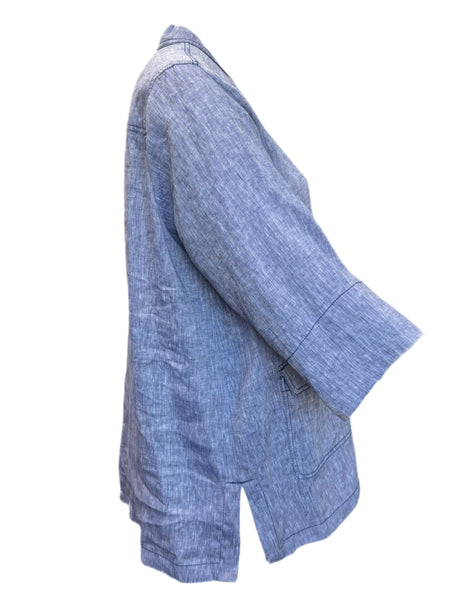 Marina Rinaldi Women's Blue Capraia Button Down Flax Shirt