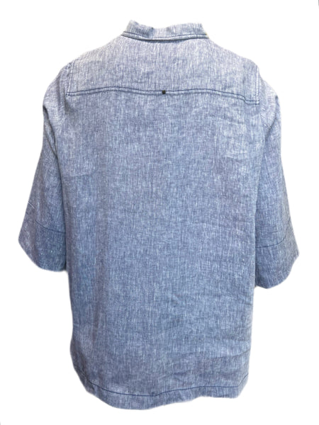 Marina Rinaldi Women's Blue Capraia Button Down Flax Shirt