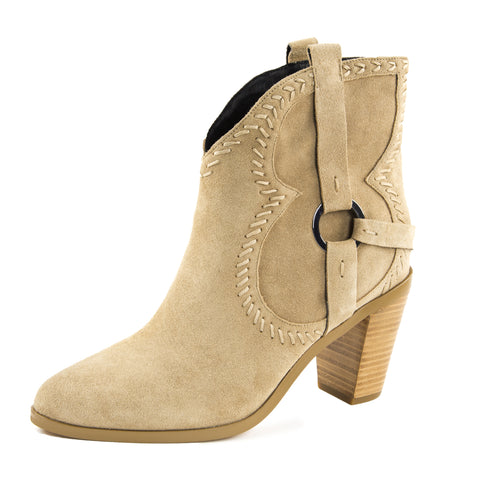 REBECCA MINKOFF Women's Cara Taupe Stacked Heel Booties $225 NIB