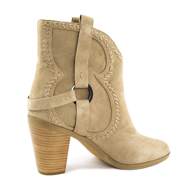 REBECCA MINKOFF Women's Cara Taupe Stacked Heel Booties $225 NIB