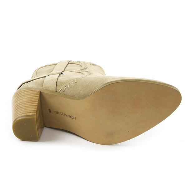REBECCA MINKOFF Women's Cara Taupe Stacked Heel Booties $225 NIB