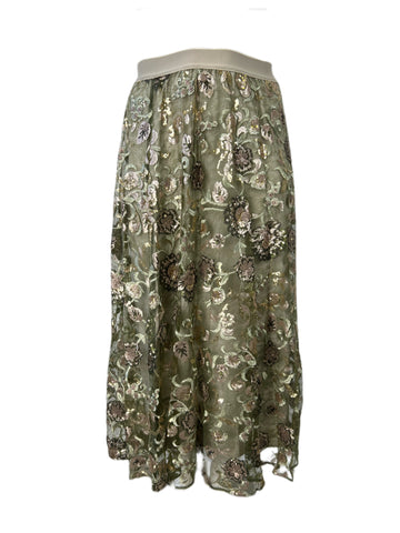 Marina Rinaldi Women's Green Carillon Elastic Waist Beaded Skirt