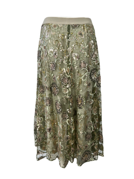 Marina Rinaldi Women's Green Carillon Elastic Waist Beaded Skirt