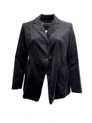 Marina Rinaldi Women's Black Carnet Faux Pockets Velour Blazer NWT