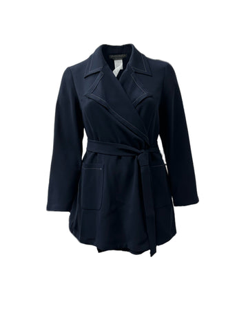 Marina Rinaldi Women's Blue Carta Belted Open Front Jacket NWT