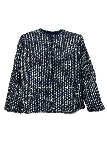 Marina Rinaldi Women's Navy Casanova Cropped Tweed Jacket NWT