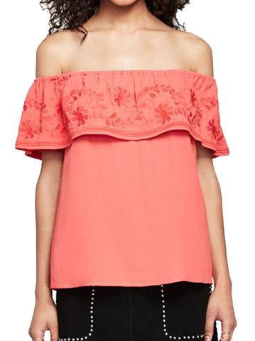 REBECCA MINKOFF Women's Hibiscus Red Off-the-Shoulder Celistine Top $128 NWT