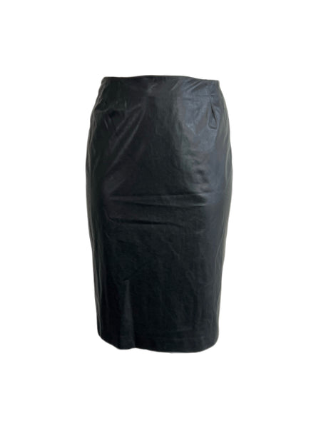 Marina Rinaldi Women's Black Centrale Straight Faux Leather Skirt NWT