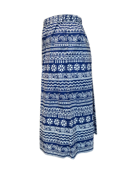 Marina Rinaldi Women's Blue Certezza Printed Cotton Midi Skirt NWT