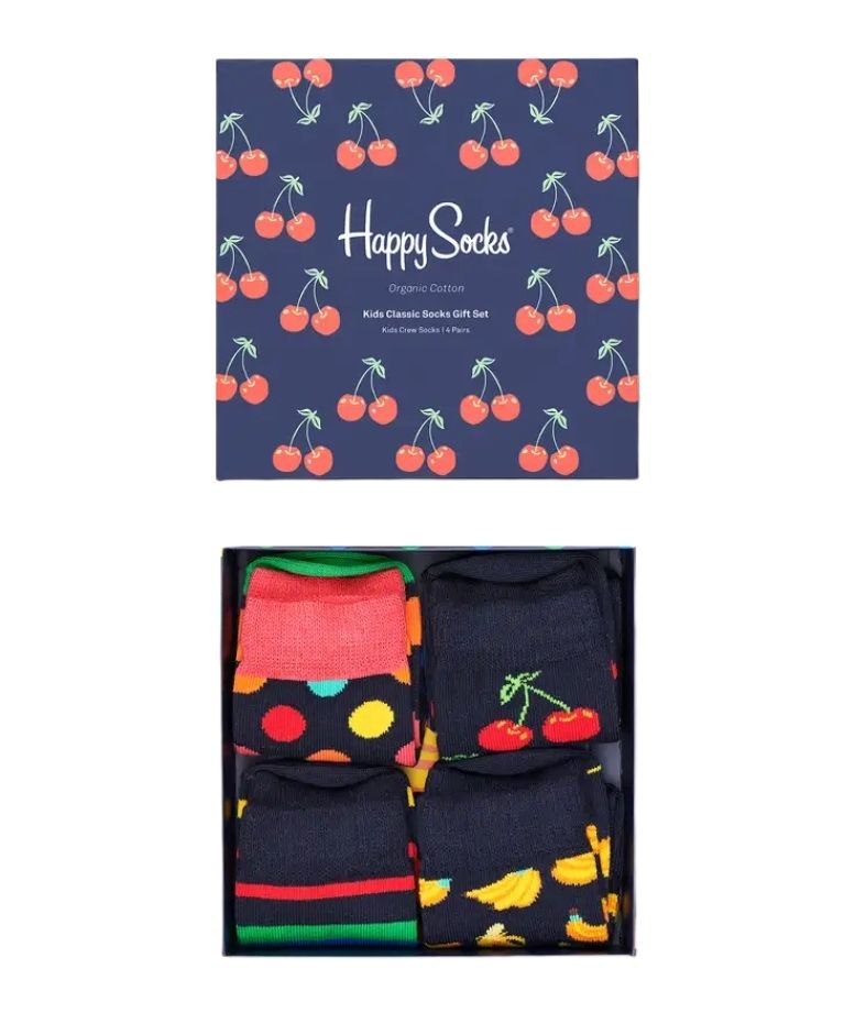 HAPPY SOCKS Kids' Classic Socks Cherry Gift Set 4 Pairs Size 2-3 Years NWB