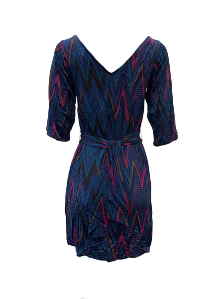 Leota Women's Blue Chevron Jewel Chevron Jewel Stretchy Dress #2401 Small NWT