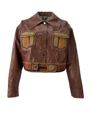 Marina Rinaldi Women's Brown Chiara Leather Jacket NWT