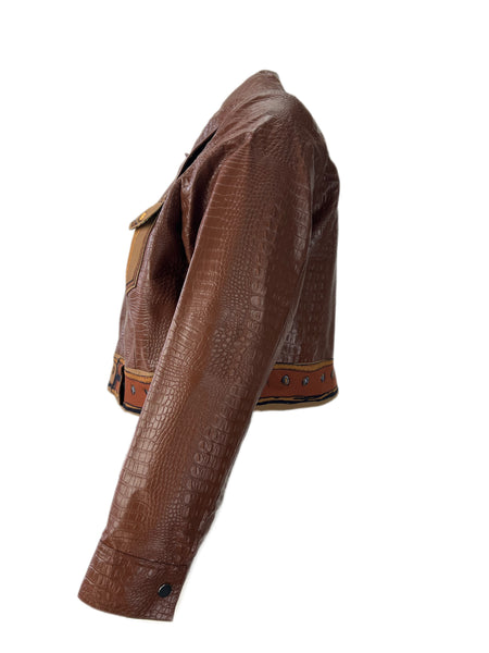 Marina Rinaldi Women's Brown Chiara Leather Jacket NWT