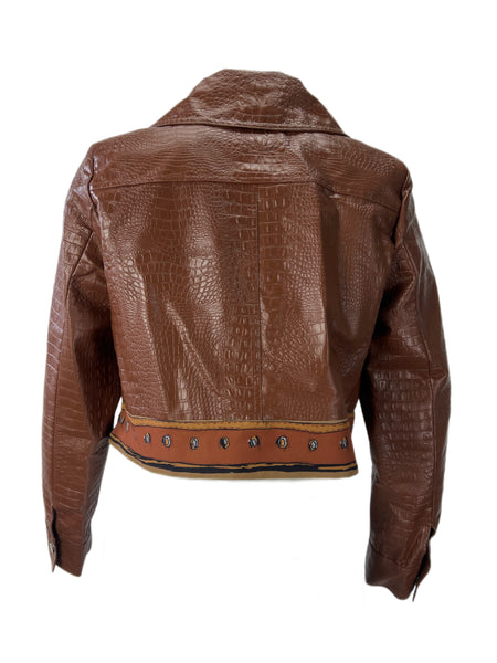 Marina Rinaldi Women's Brown Chiara Leather Jacket NWT