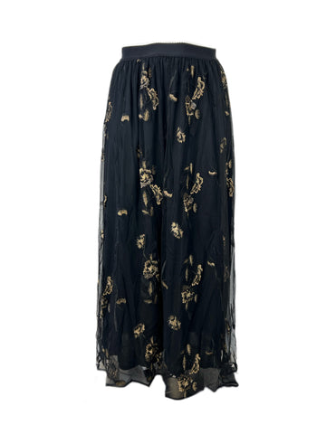 Marina Rinaldi Women's Black Cipria Elastic Waist Embroidered Skirt