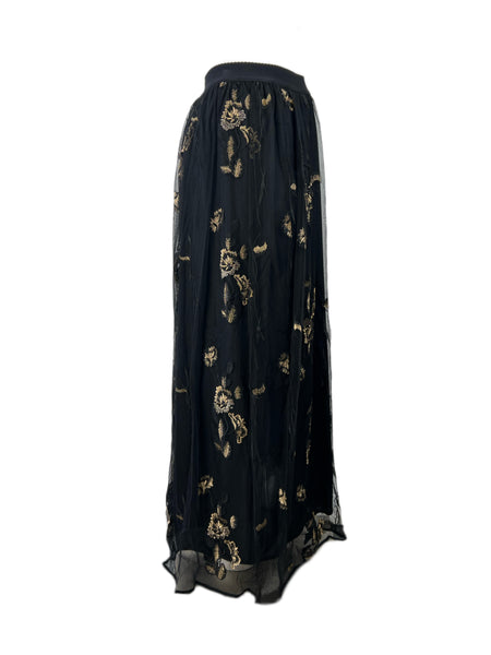 Marina Rinaldi Women's Black Cipria Elastic Waist Embroidered Skirt