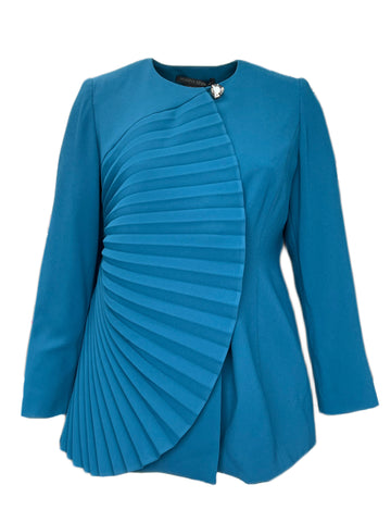Marina Rinaldi Women's Blue Civetta Ruffle Front Blazer NWT