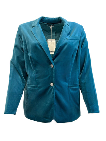 Marina Rinaldi Women's Blue Colore Velour Lapel Collar Blazer