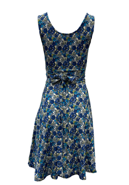 Leota Women's Blue Compass Rose A-Line Stretchy Midi Dress #1001 NWT