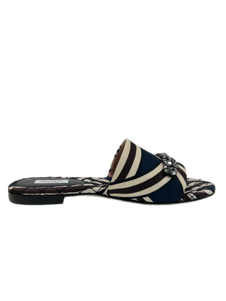 Max Mara Women's Righe Blu Corolla Embellished Slide Sandals NWB