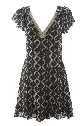 VELVET by Graham & Spencer Women's Black Printed Silk A-Line Dress S $199 NEW