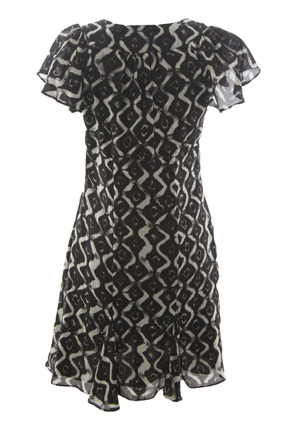 VELVET by Graham & Spencer Women's Black Printed Silk A-Line Dress S $199 NEW