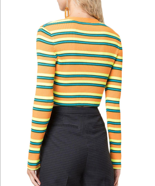 OPENING CEREMONY Women's Orange Multicolor Cropped Rib Cardigan Large $195 NWT