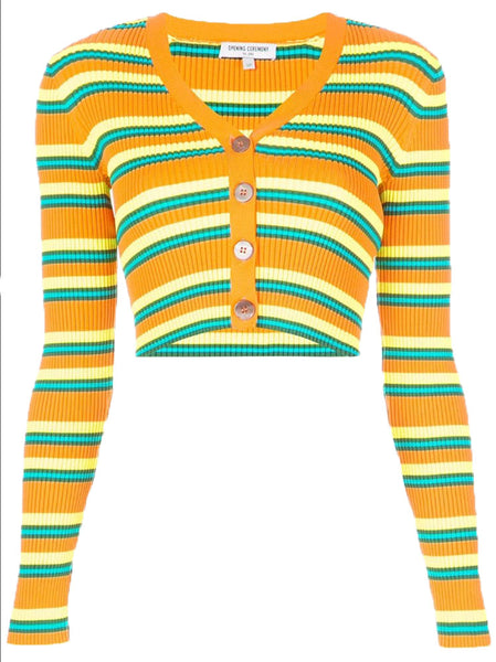 OPENING CEREMONY Women's Orange Multicolor Cropped Rib Cardigan Large $195 NWT