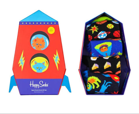 HAPPY SOCKS Kid's Space Rocket 4 Pairs Socks Gift Set Size 2-3 Years NWB