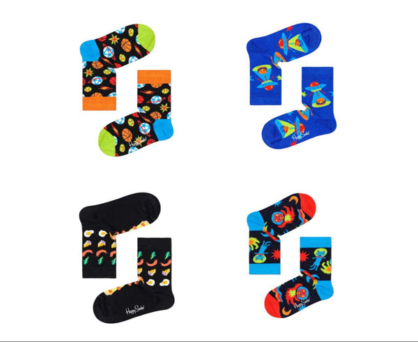 HAPPY SOCKS Kids' Space Rocket 4 Pairs Socks Gift Set Size 2-3 Years NWB