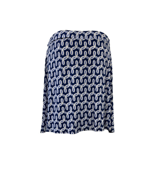 Leota Women's Blue Curlicue A-Line Mini Stretchy Skirt #3038 NWT