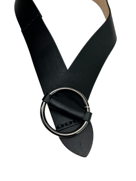 Max Mara Women's Black Curt Leather Wide Belt Size L NWT