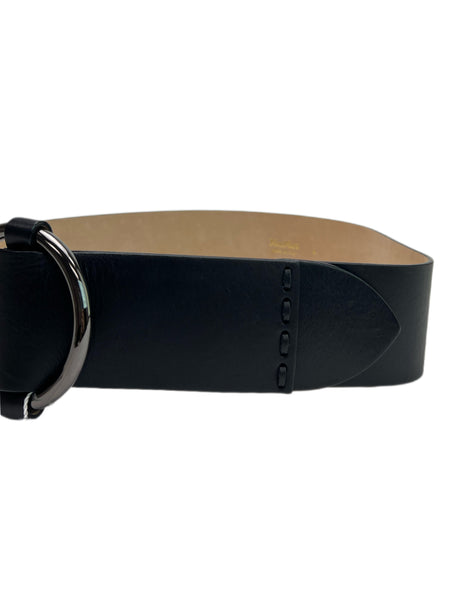 Max Mara Women's Black Curt Leather Wide Belt Size L NWT