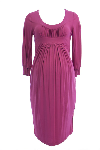 OLIAN Maternity Women's Berry 3/4 Blouson Sleeve Gathered Front Dress $130 NEW