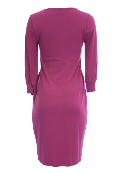 OLIAN Maternity Women's Berry 3/4 Blouson Sleeve Gathered Front Dress $130 NEW