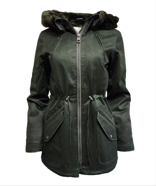 HoodLamb Women's Deep Green Natural Hemp Hooded Warm Parka 420 NWT