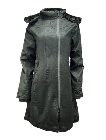 HoodLamb Women's Dark Army Green Long Hemp Water Resistant Coat 420 NWT