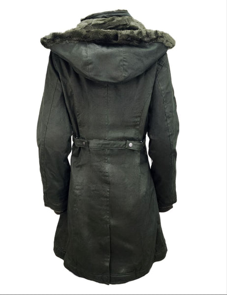 HoodLamb Women's Dark Army Green Long Hemp Water Resistant Coat 420 NWT