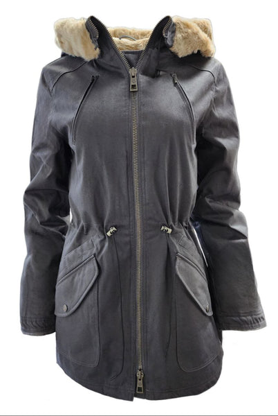 HoodLamb Women's Dark Grey Natural Hemp Hooded Warm Parka 420 NWT